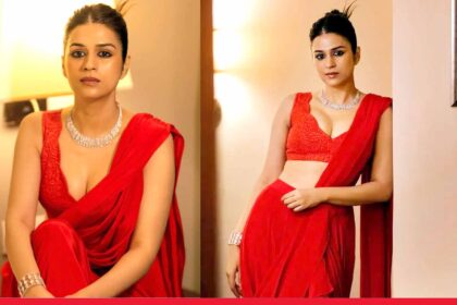 स्टाइलिश रेड साड़ी पहने साउथ की हसीना श्रद्धा दास ने ढाया कहर