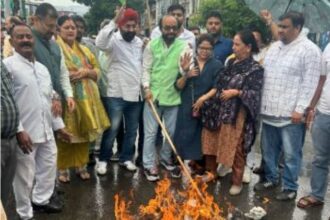 राहुल गांधी पर टिप्पणी के विरोध में कांग्रेस ने भाजपा का पुतला फूंका